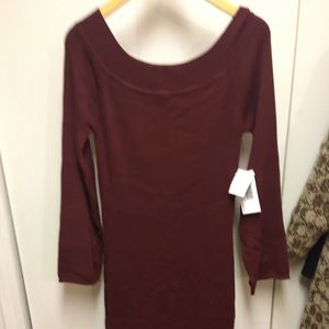 Burgundy off the shoulder sweater dress
